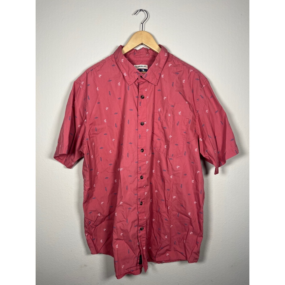Magellan Outdoors Mens XL Short Sleeve Button Down Shirt Fish Print Classic